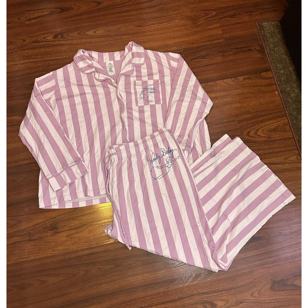 Disney Parks Peter Pan Wendy Darling Striped Pajama Set 2pc Pants Button Top 2XL